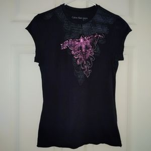 Calvin Klein Pink Black T Shirt Medium see measurements